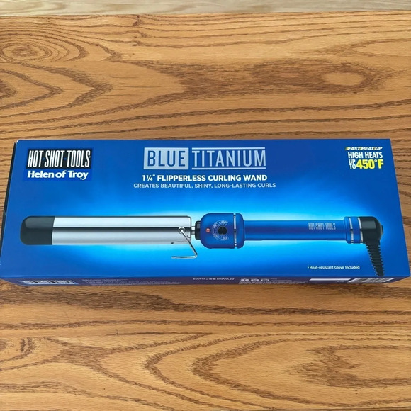 Hot Shot Tools - Helen of Troy - Blue Titanium - 1 1/4" Flipperless Curling Wand - Picture 1 of 12